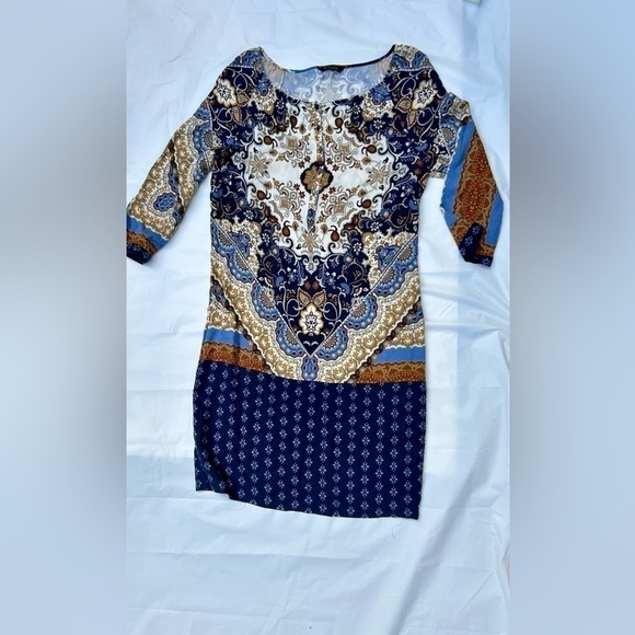 Massimo Dutti print pattern classic navy dress size 4 - Picture 8 of 9